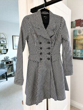Seduction Black & White Gingham Fit & Flare Coat | Size S/P